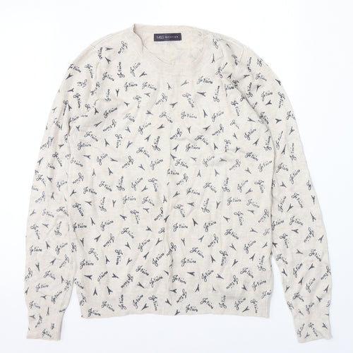 Marks and Spencer Womens Beige Round Neck Geometric Viscose Pullover Jumper Size 12