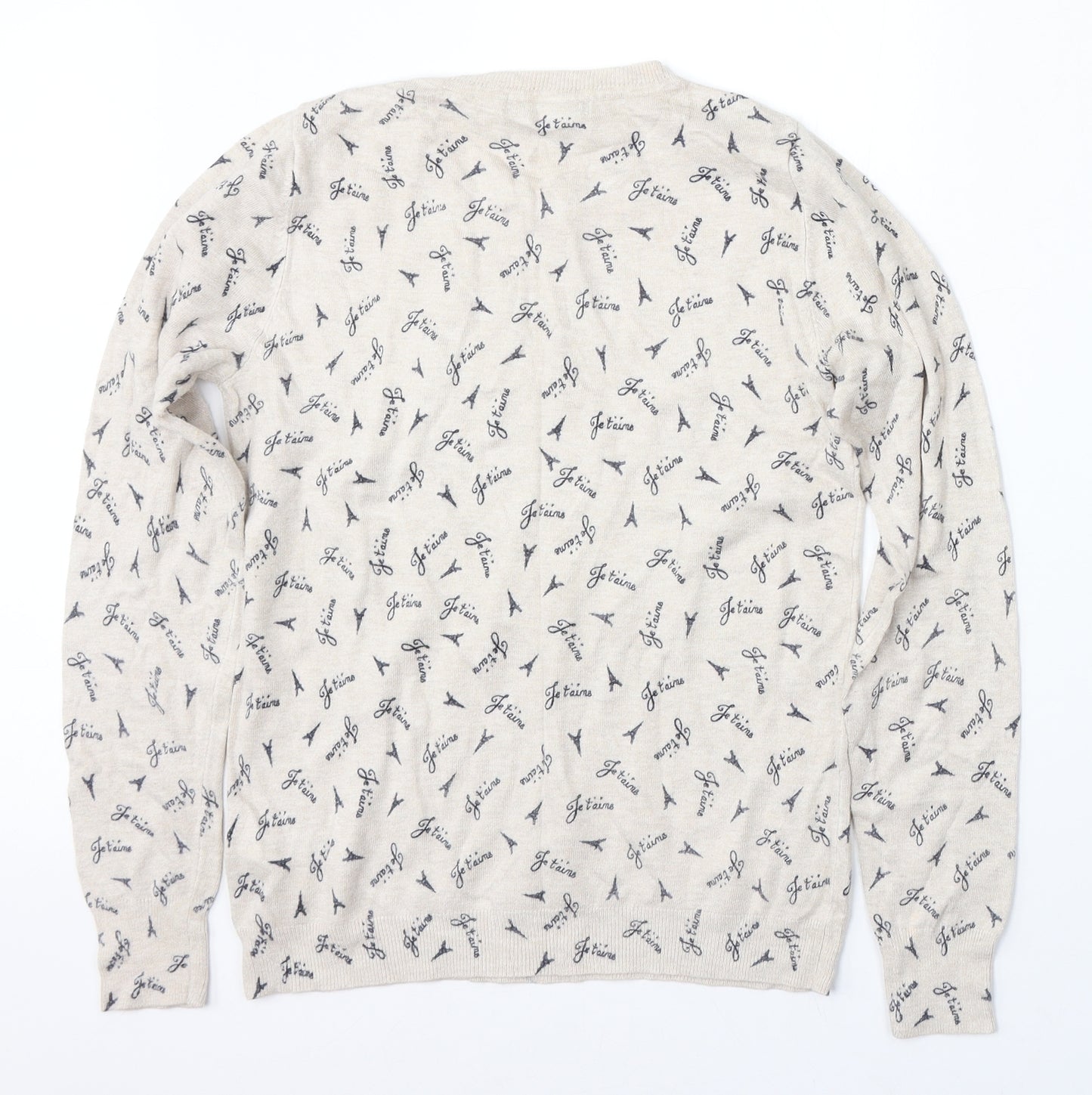 Marks and Spencer Womens Beige Round Neck Geometric Viscose Pullover Jumper Size 12
