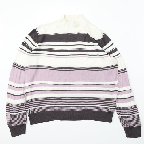 Marks and Spencer Womens Multicoloured Mock Neck Striped Acrylic Pullover Jumper Size 12