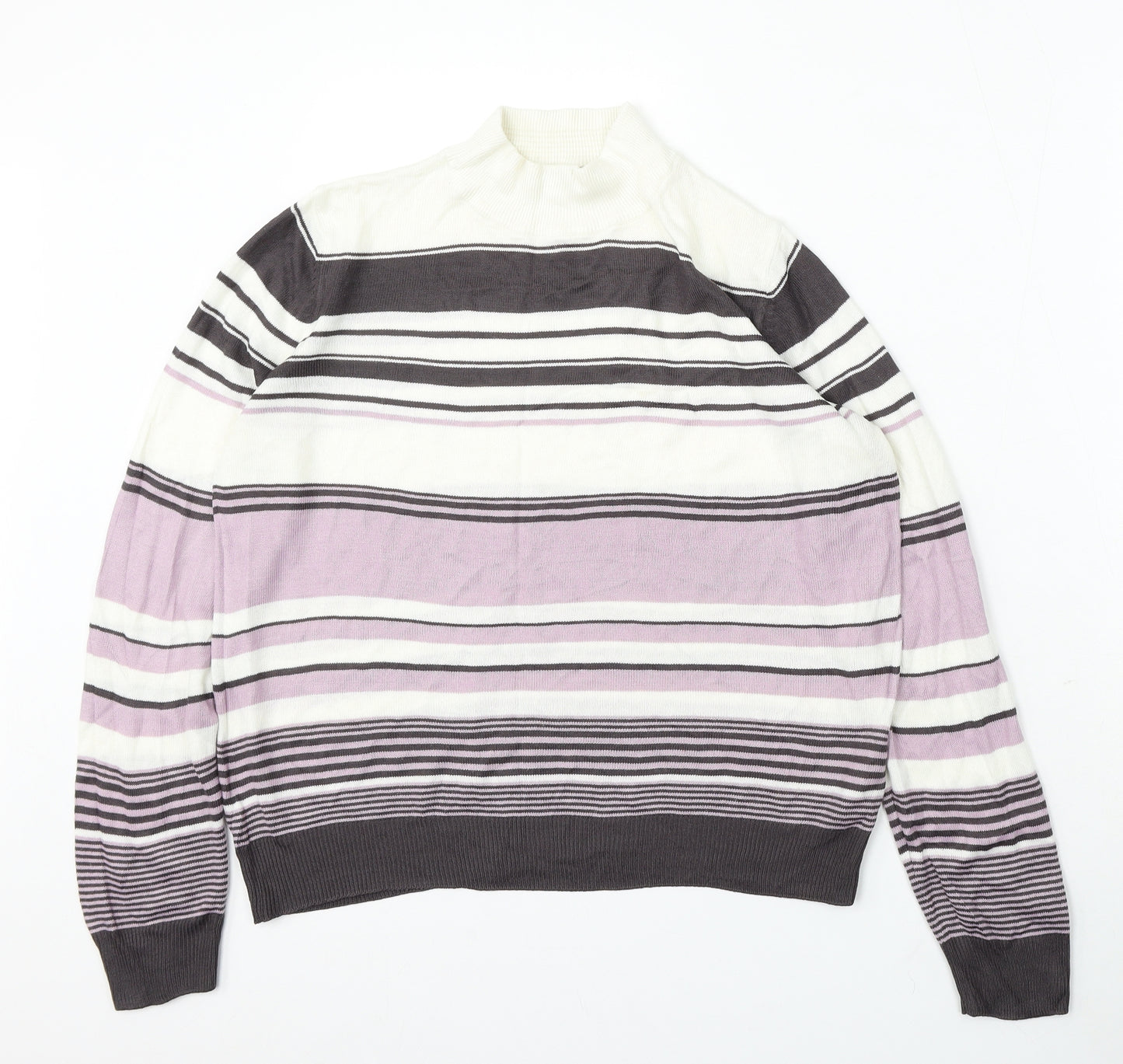 Marks and Spencer Womens Multicoloured Mock Neck Striped Acrylic Pullover Jumper Size 12