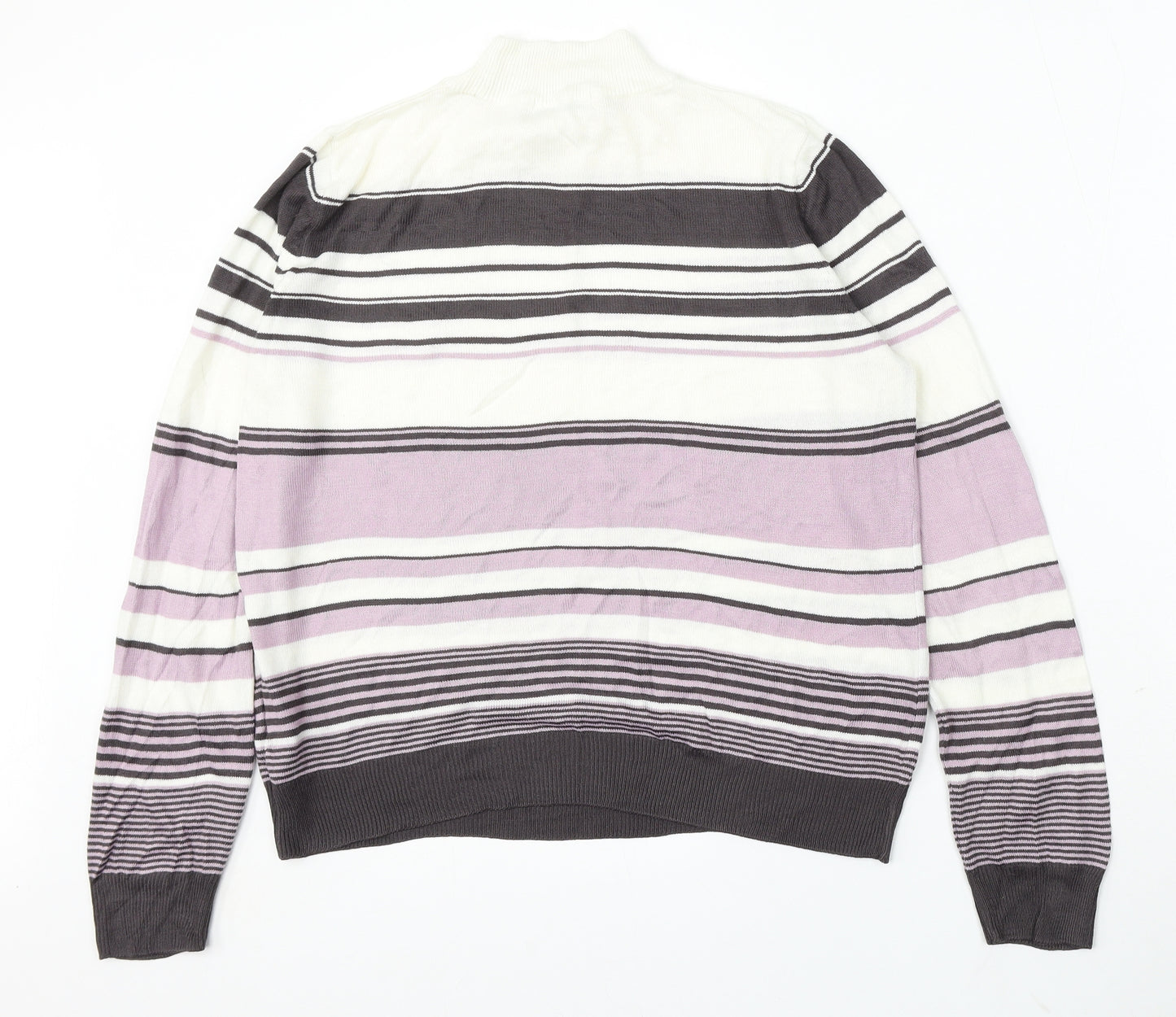 Marks and Spencer Womens Multicoloured Mock Neck Striped Acrylic Pullover Jumper Size 12