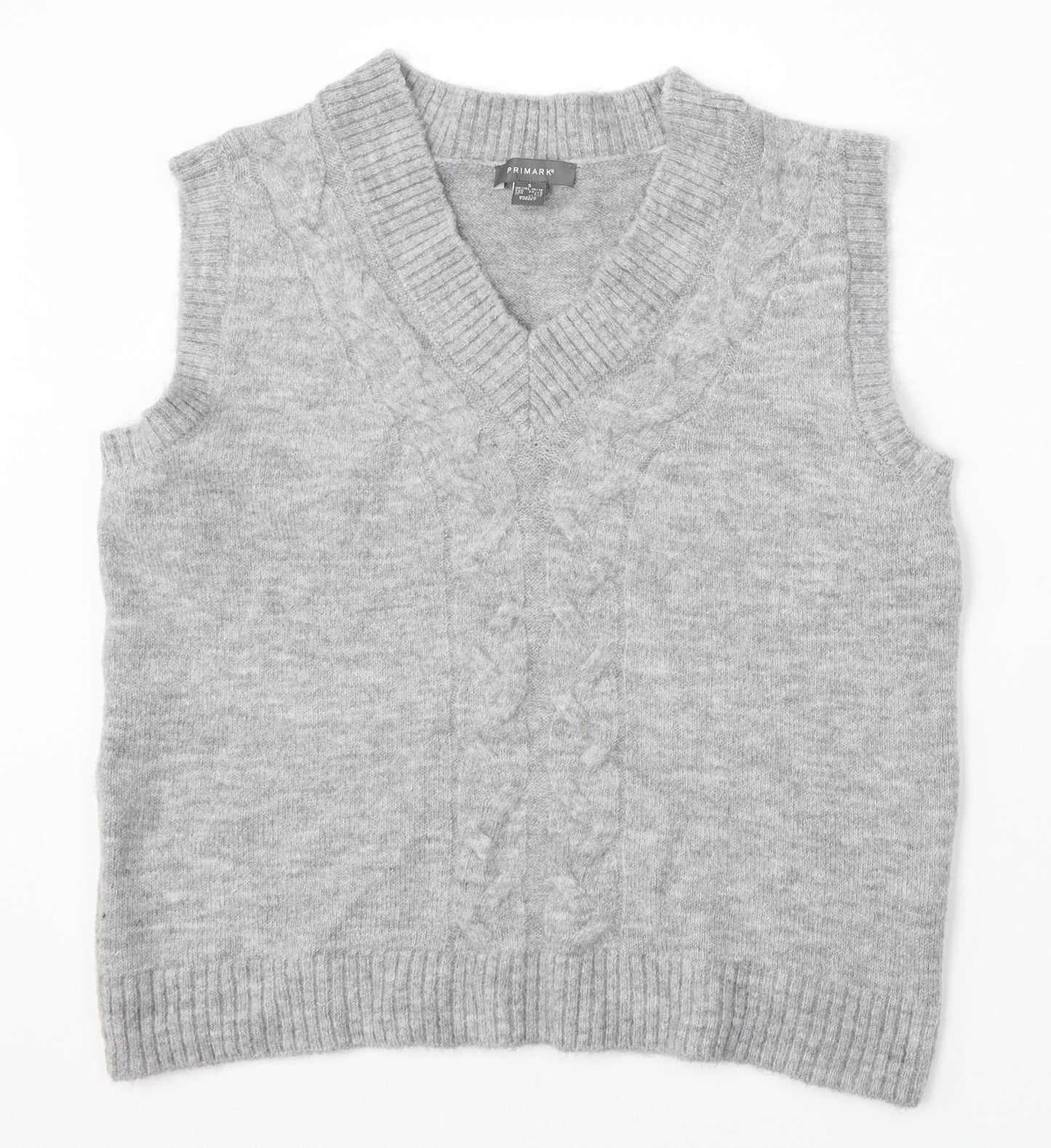 Primark Womens Grey V-Neck Acrylic Vest Jumper Size 10