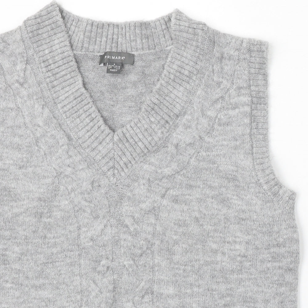 Primark Womens Grey V-Neck Acrylic Vest Jumper Size 10