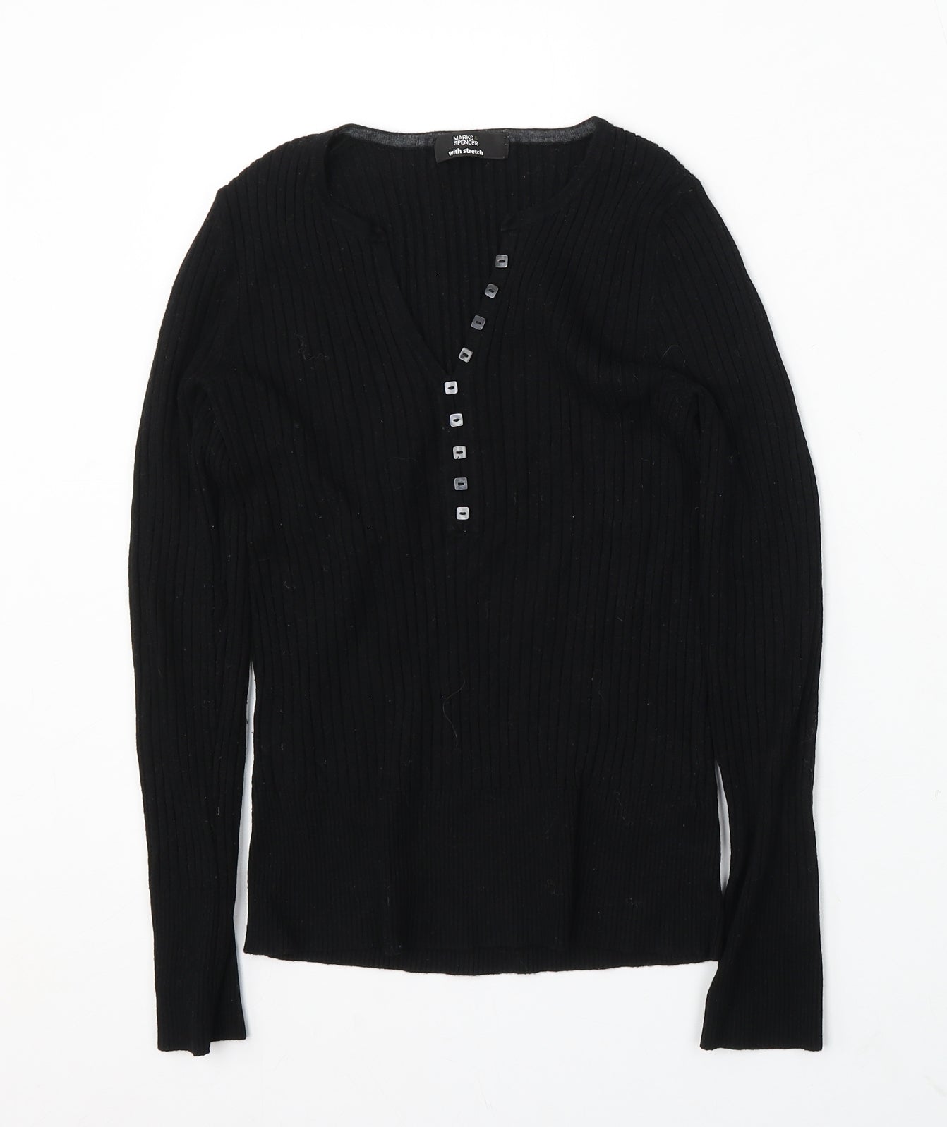 Marks and Spencer Womens Black V-Neck Viscose Pullover Jumper Size 12