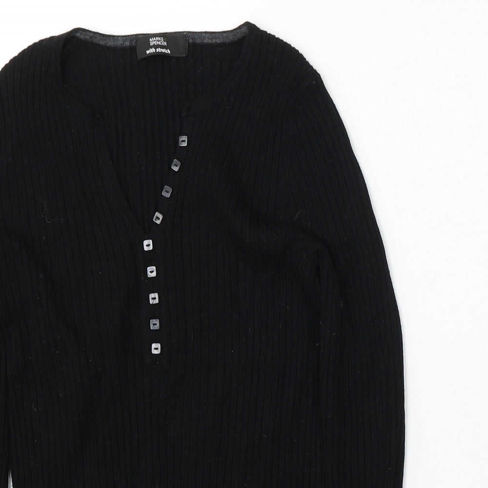 Marks and Spencer Womens Black V-Neck Viscose Pullover Jumper Size 12