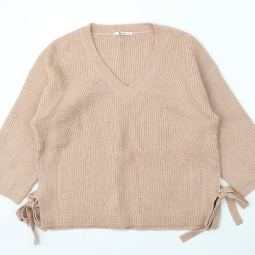 TU Womens Pink V-Neck Acrylic Pullover Jumper Size 10