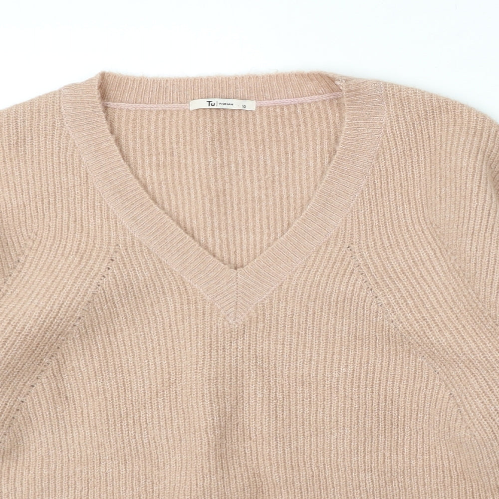 TU Womens Pink V-Neck Acrylic Pullover Jumper Size 10
