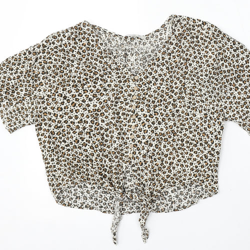 Stradivarius Womens Multicoloured Animal Print Viscose Basic Blouse Size S Round Neck