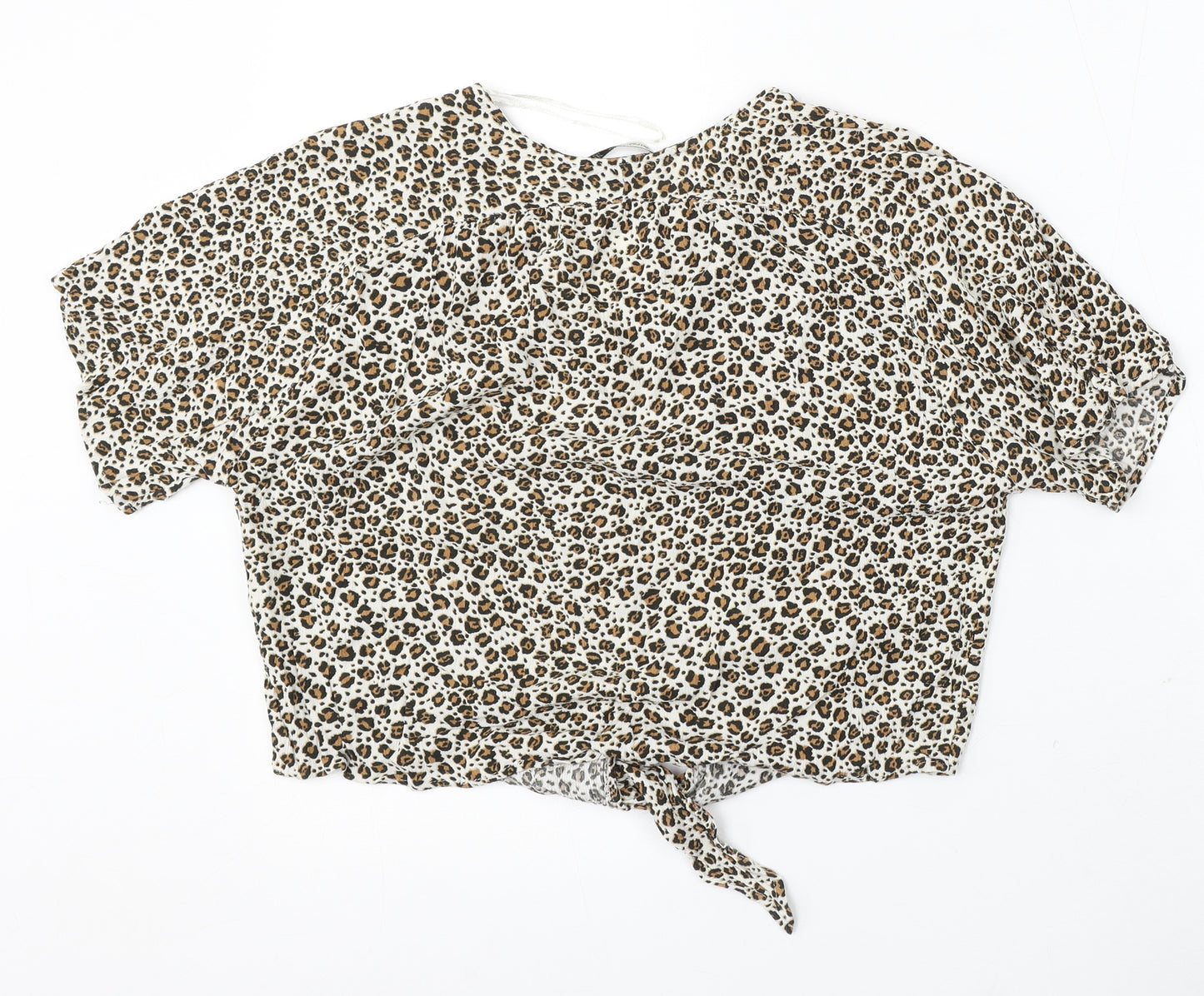 Stradivarius Womens Multicoloured Animal Print Viscose Basic Blouse Size S Round Neck