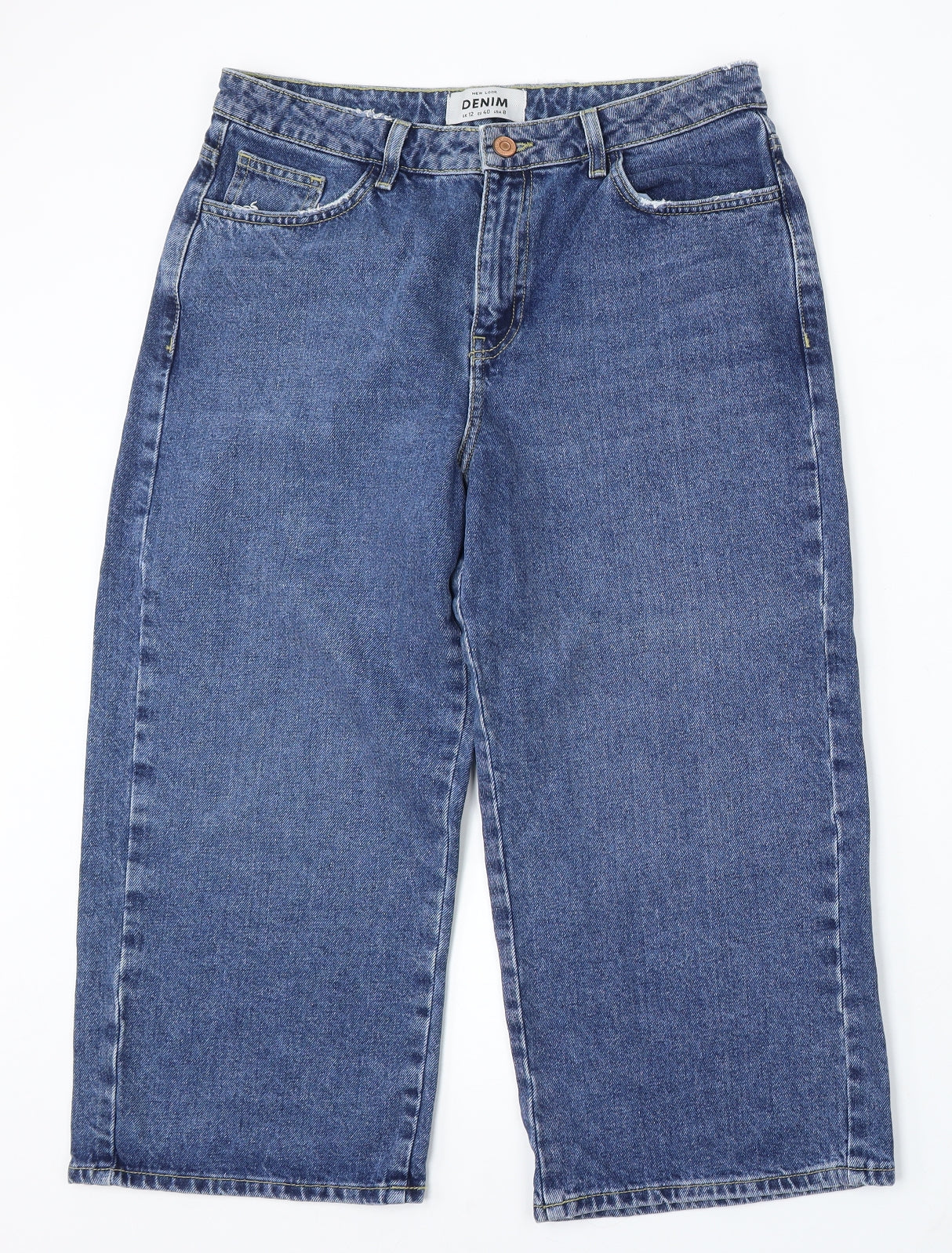 New Look Womens Blue Cotton Cropped Jeans Size 12 L22.5 in Regular Button