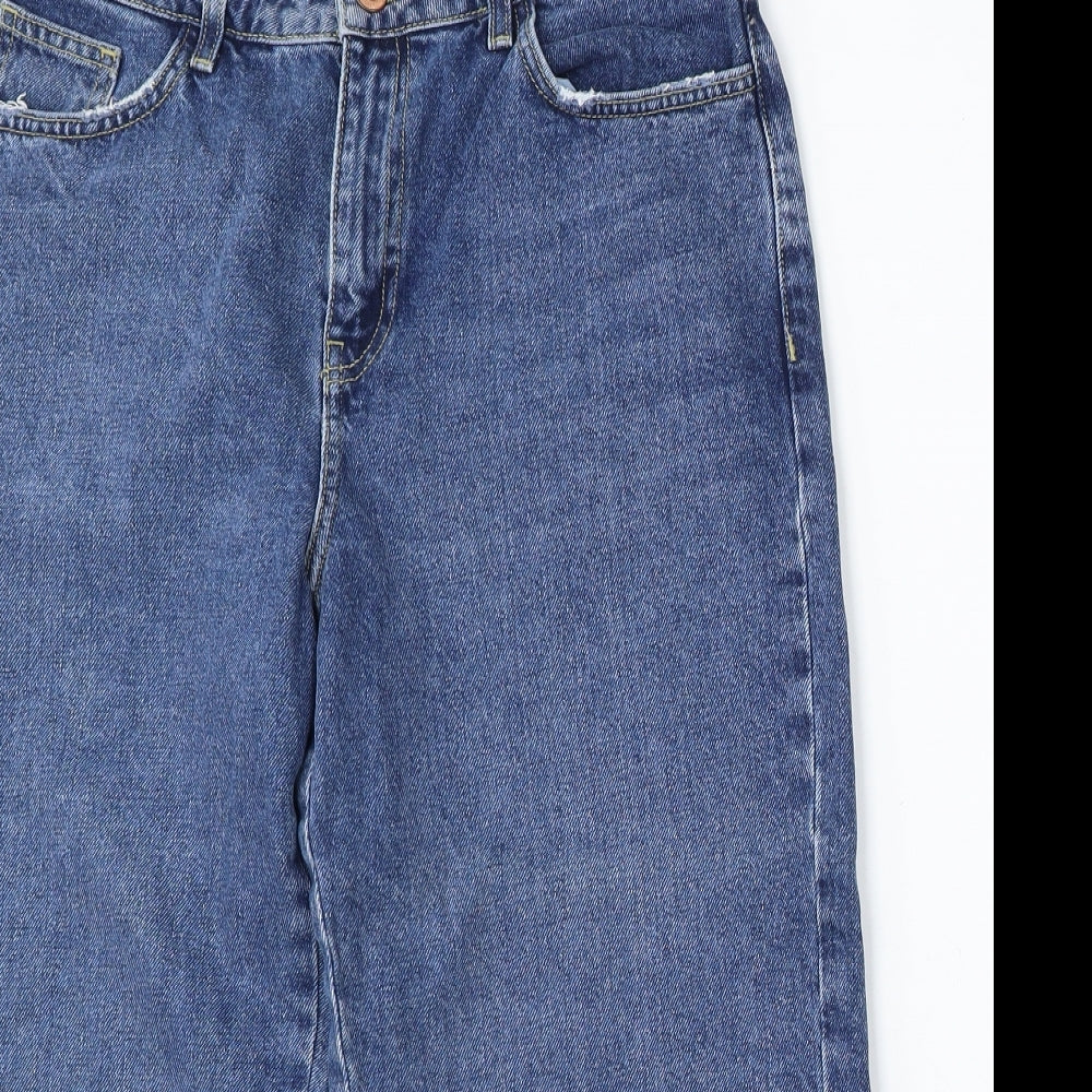 New Look Womens Blue Cotton Cropped Jeans Size 12 L22.5 in Regular Button
