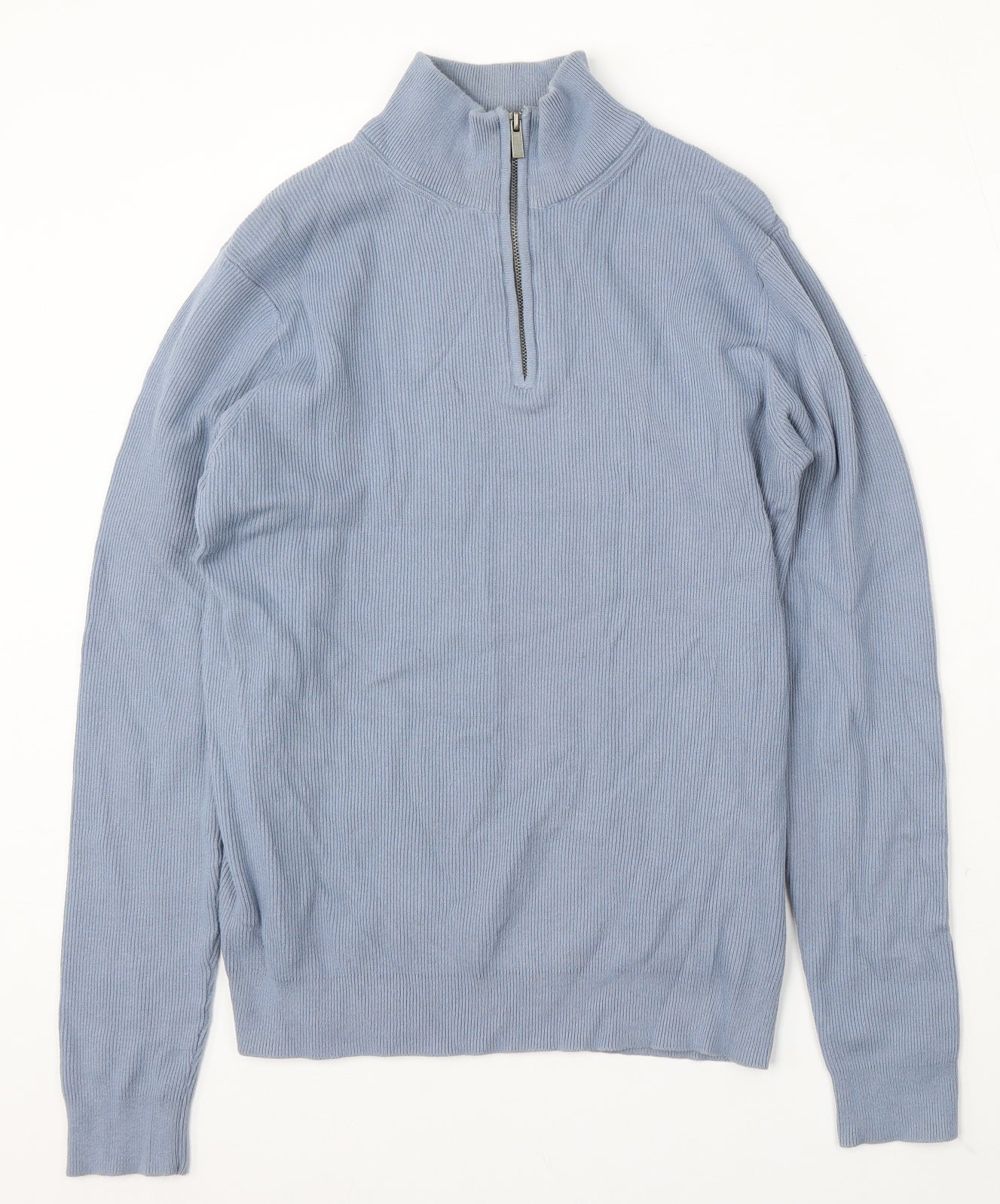 Primark Mens Blue Mock Neck Cotton Pullover Jumper Size S