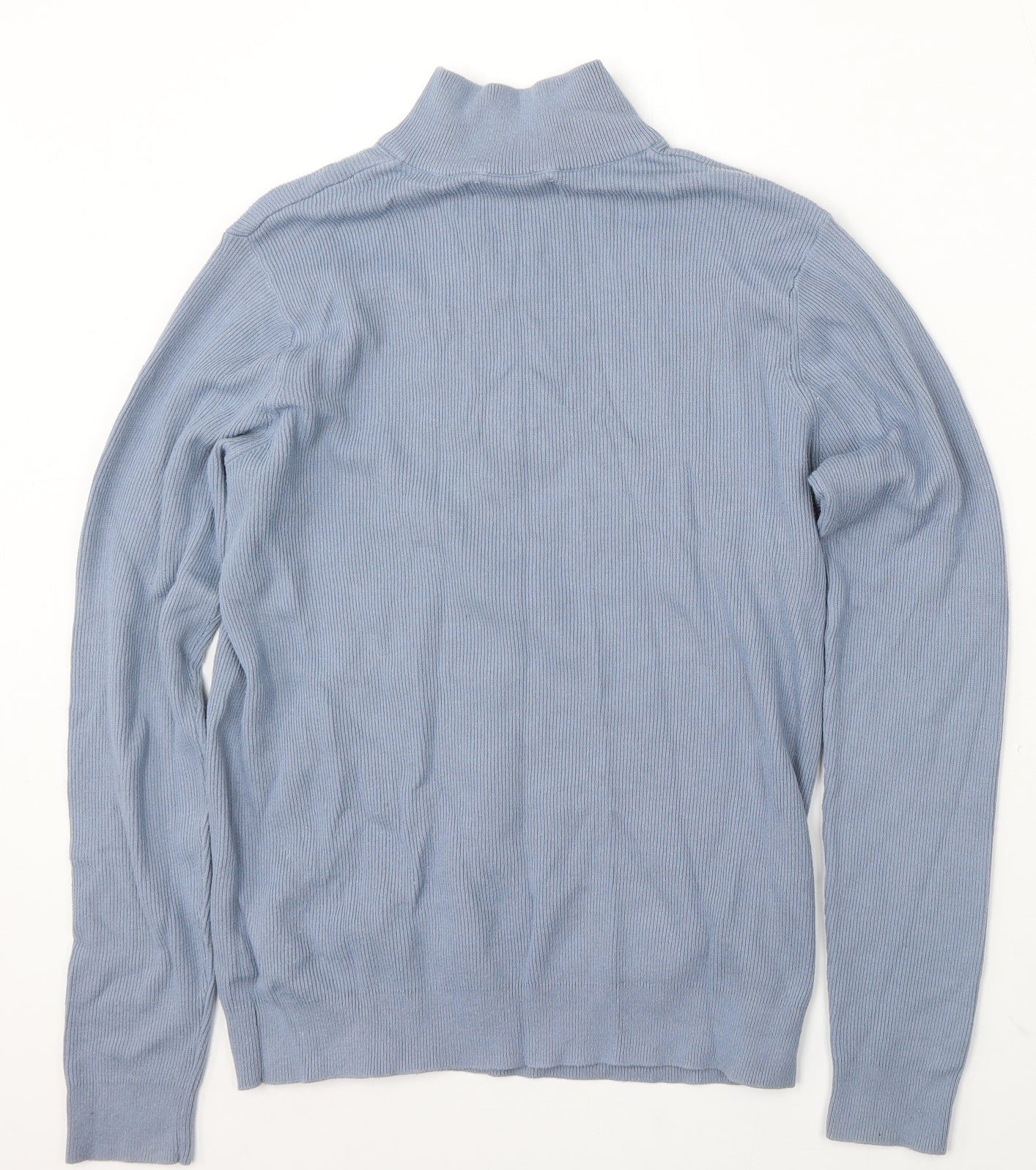 Primark Mens Blue Mock Neck Cotton Pullover Jumper Size S