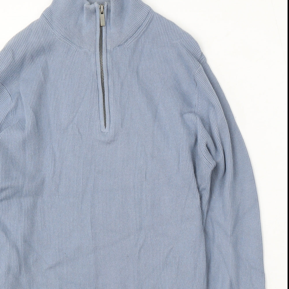 Primark Mens Blue Mock Neck Cotton Pullover Jumper Size S