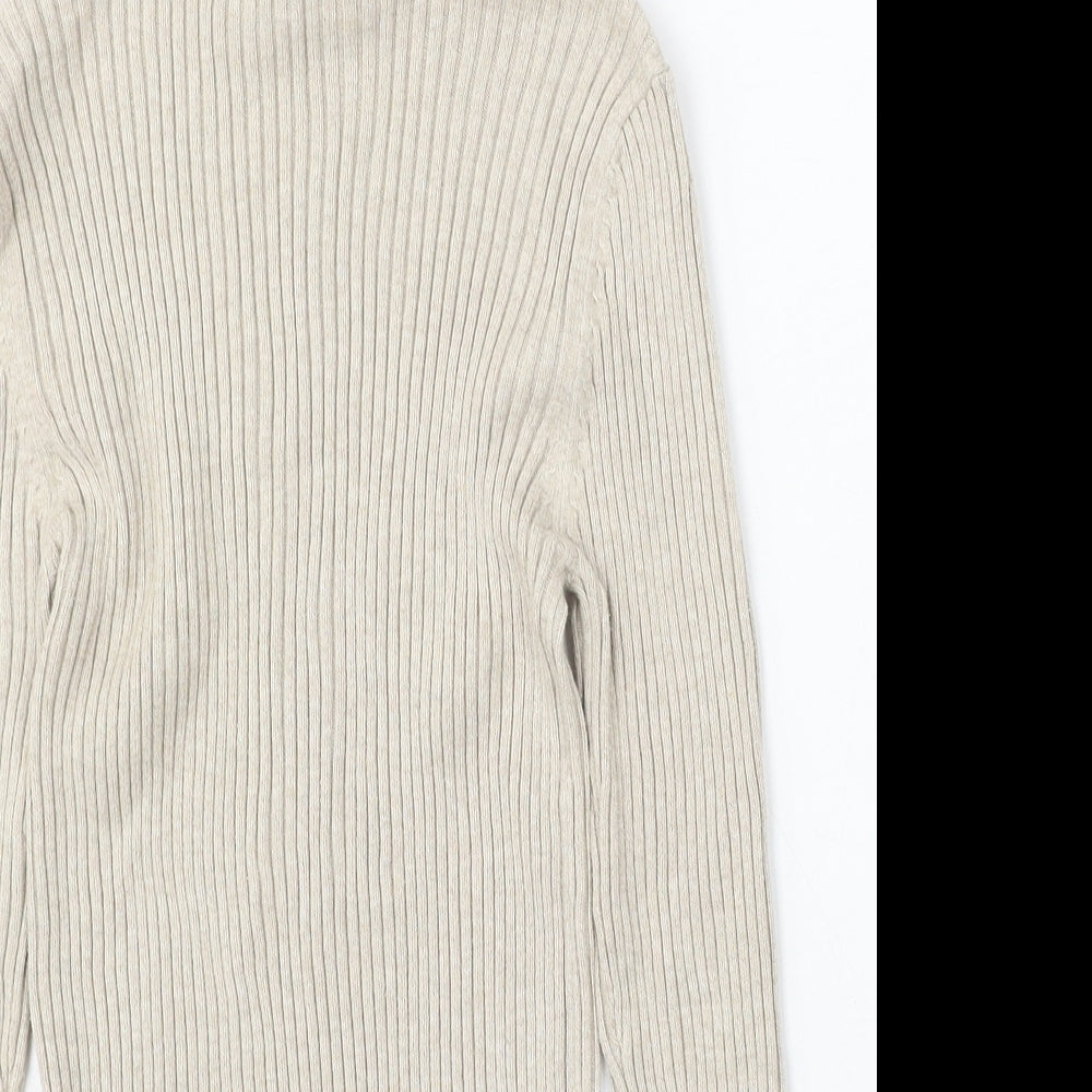 Dunnes Stores Womens Beige Roll Neck Cotton Pullover Jumper Size 10