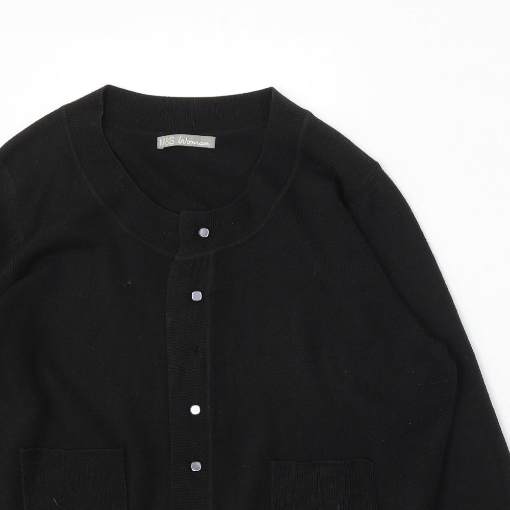 Marks and Spencer Womens Black Round Neck Acrylic Cardigan Jumper Size 16