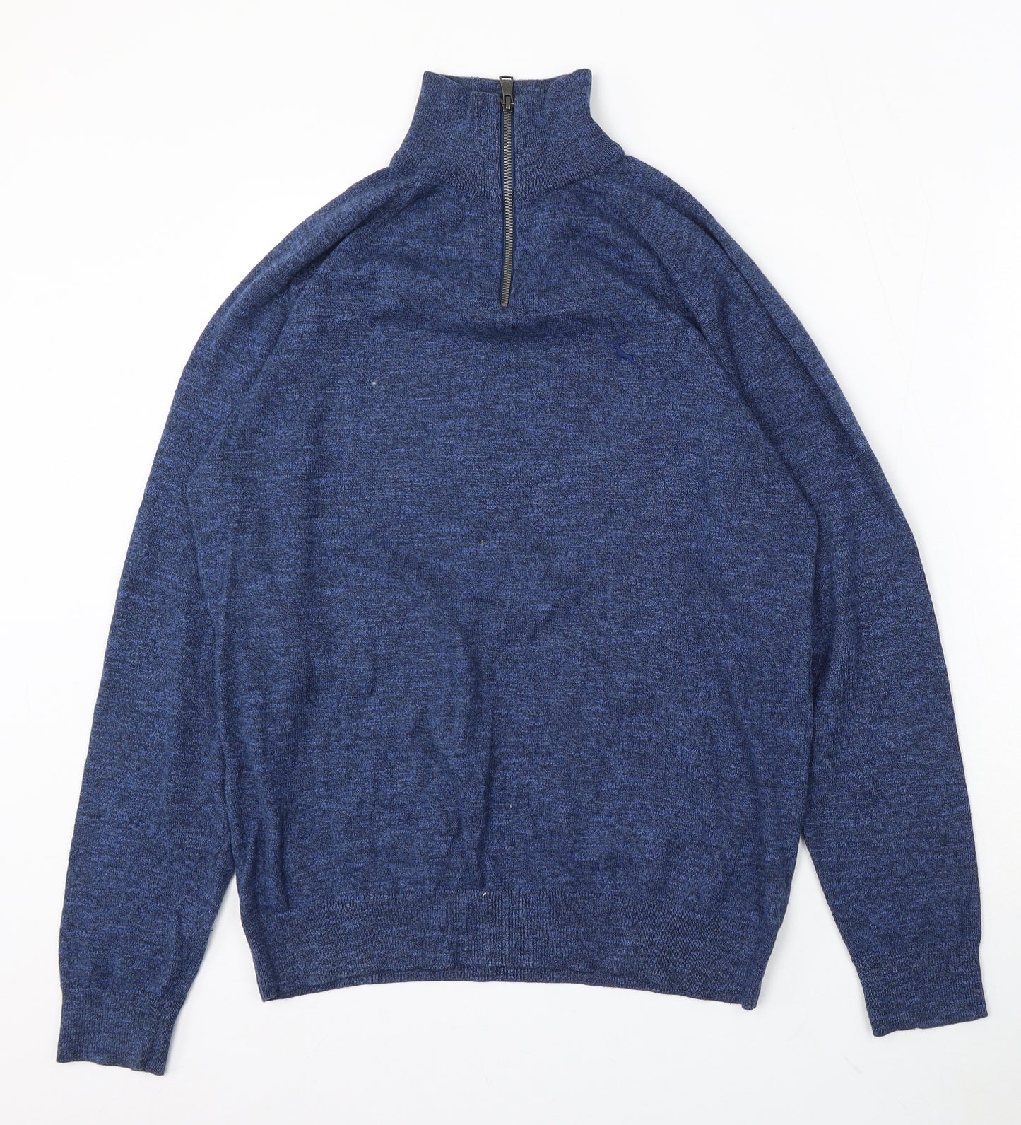 F&F Mens Blue Mock Neck Cotton Pullover Jumper Size M