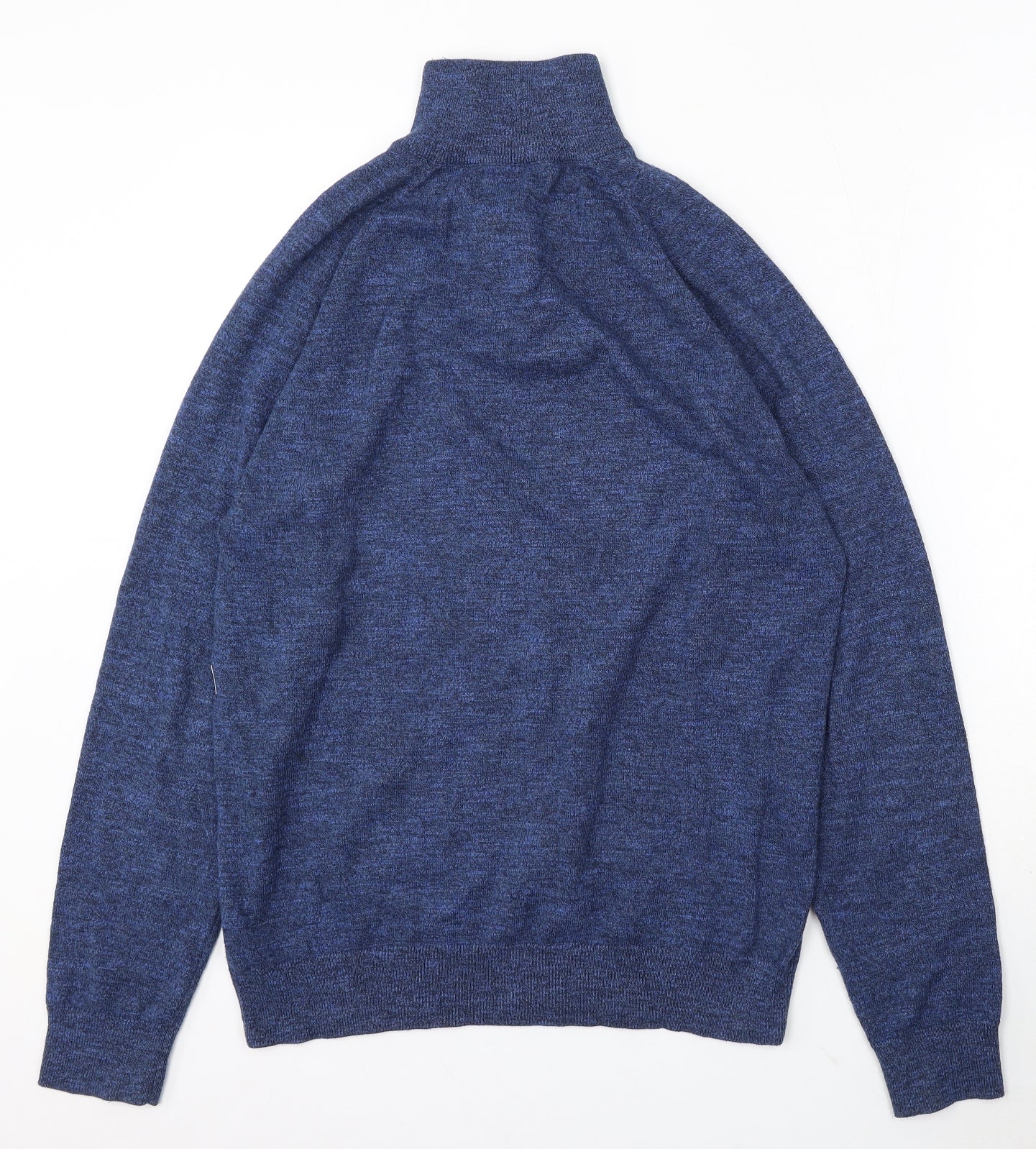 F&F Mens Blue Mock Neck Cotton Pullover Jumper Size M
