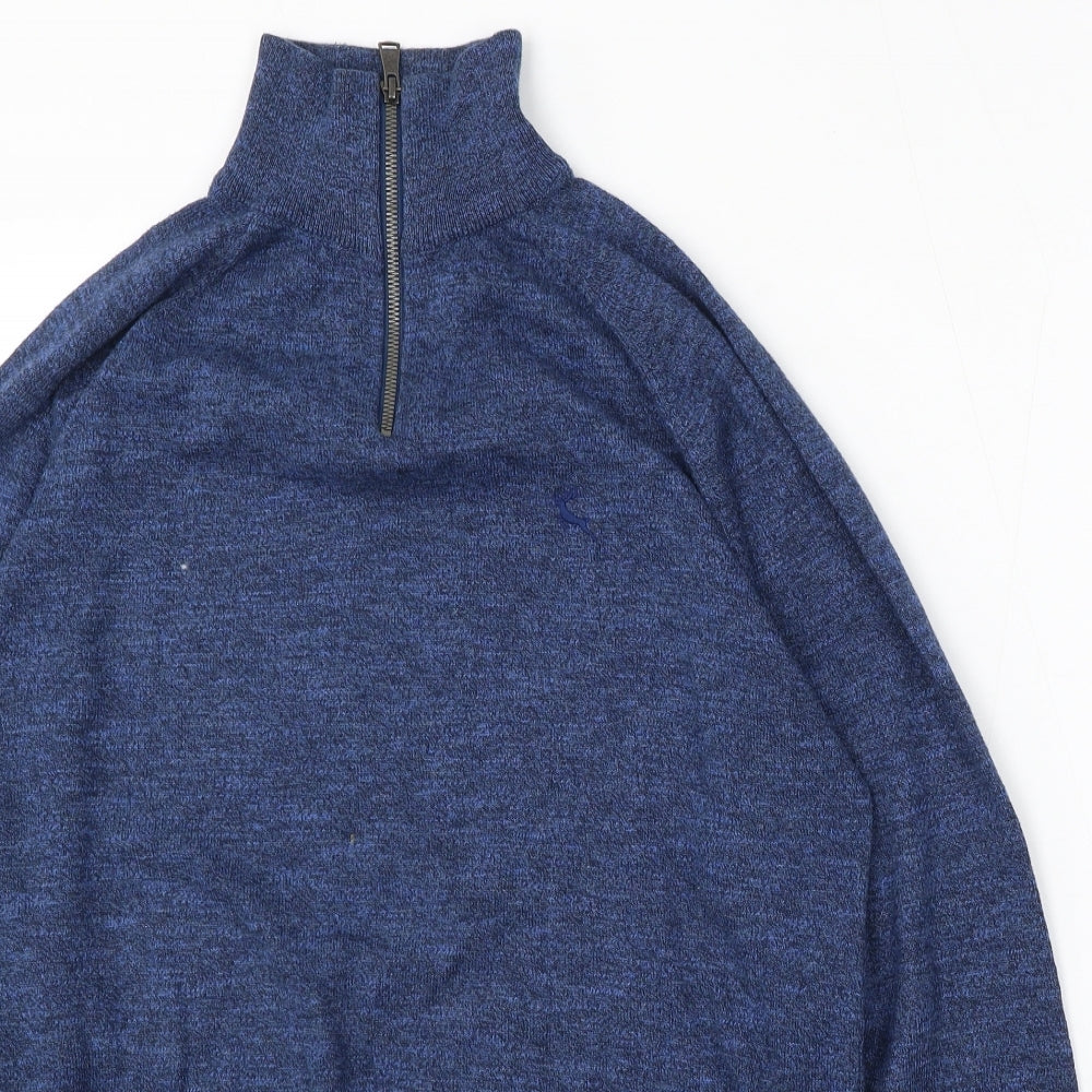 F&F Mens Blue Mock Neck Cotton Pullover Jumper Size M