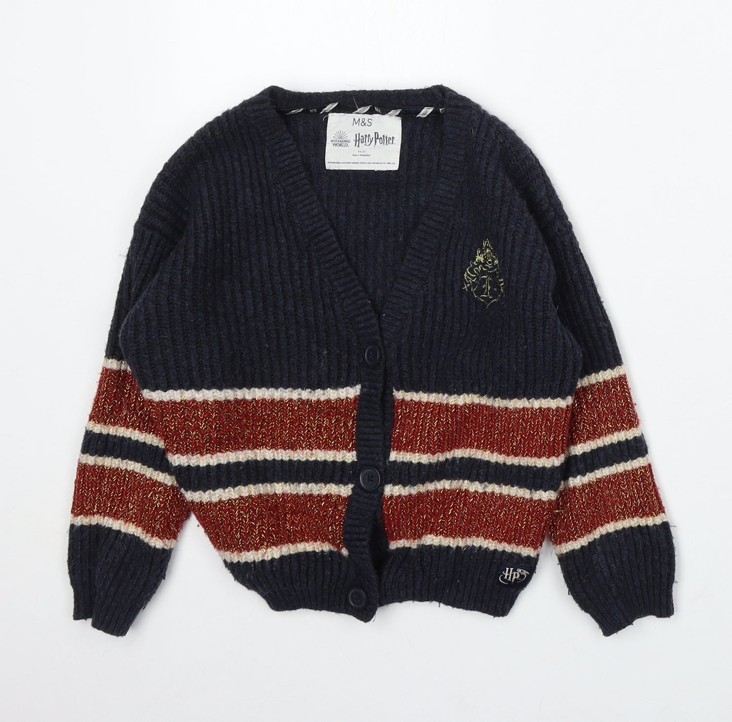 Marks and Spencer Girls Blue V-Neck Acrylic Cardigan Jumper Size 8-9 Years - harry potter