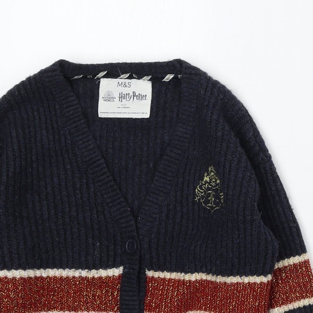 Marks and Spencer Girls Blue V-Neck Acrylic Cardigan Jumper Size 8-9 Years - harry potter