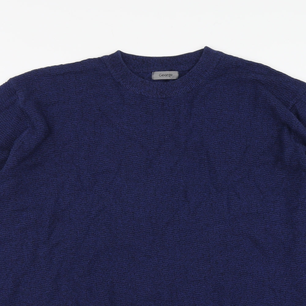 George Mens Blue Round Neck Cotton Pullover Jumper Size XL