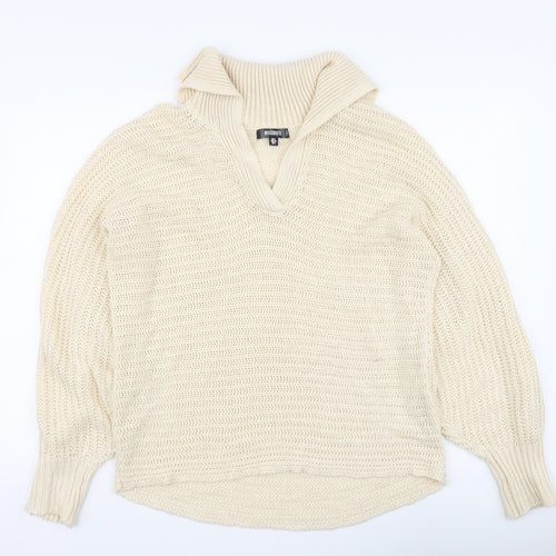 Missguided Womens Beige V-Neck Acrylic Pullover Jumper Size 8
