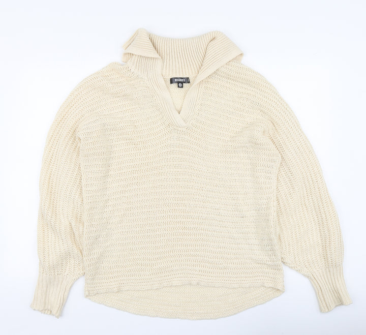 Missguided Womens Beige V-Neck Acrylic Pullover Jumper Size 8