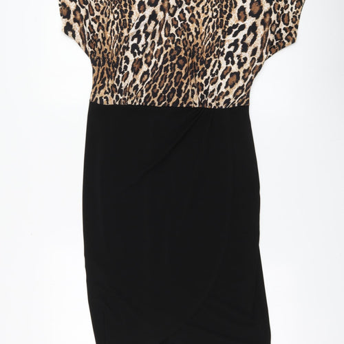 JD Wiliams Womens Black Animal Print Polyester A-Line Size 10 Round Neck