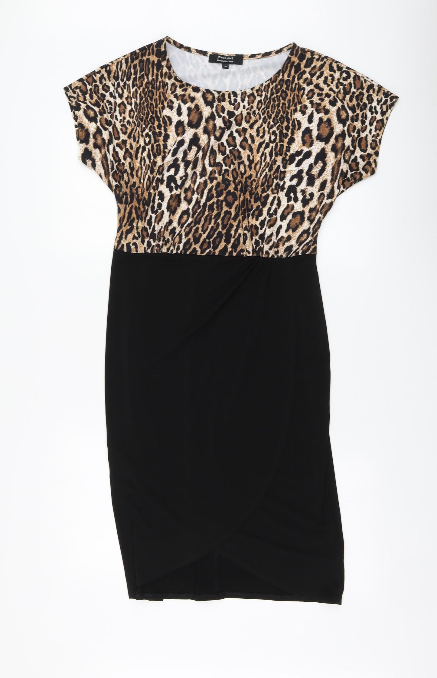 JD Wiliams Womens Black Animal Print Polyester A-Line Size 10 Round Neck