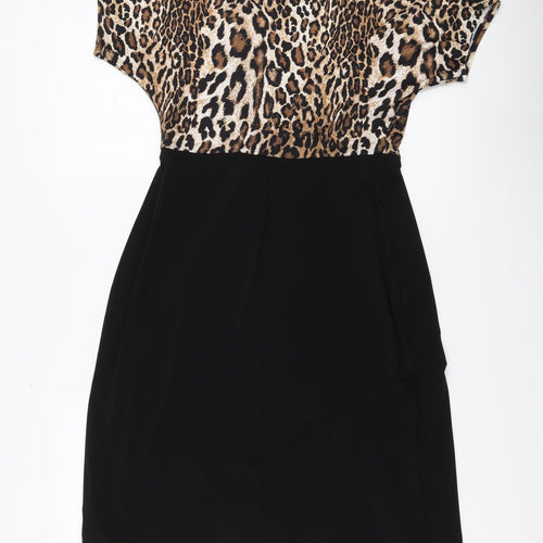JD Wiliams Womens Black Animal Print Polyester A-Line Size 10 Round Neck