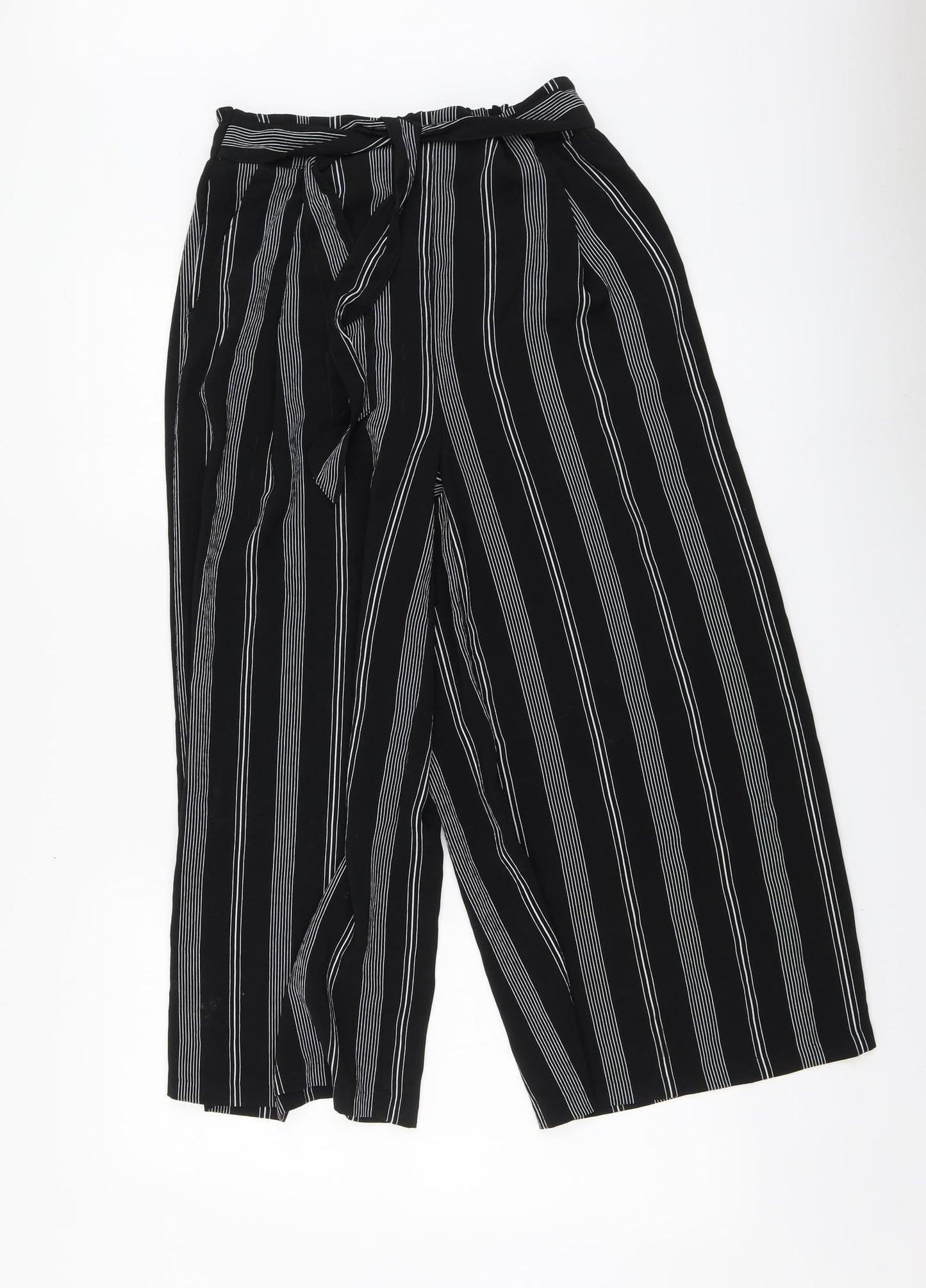 New Look Womens Black Striped Polyester Trousers Size 12 L22 in Regular