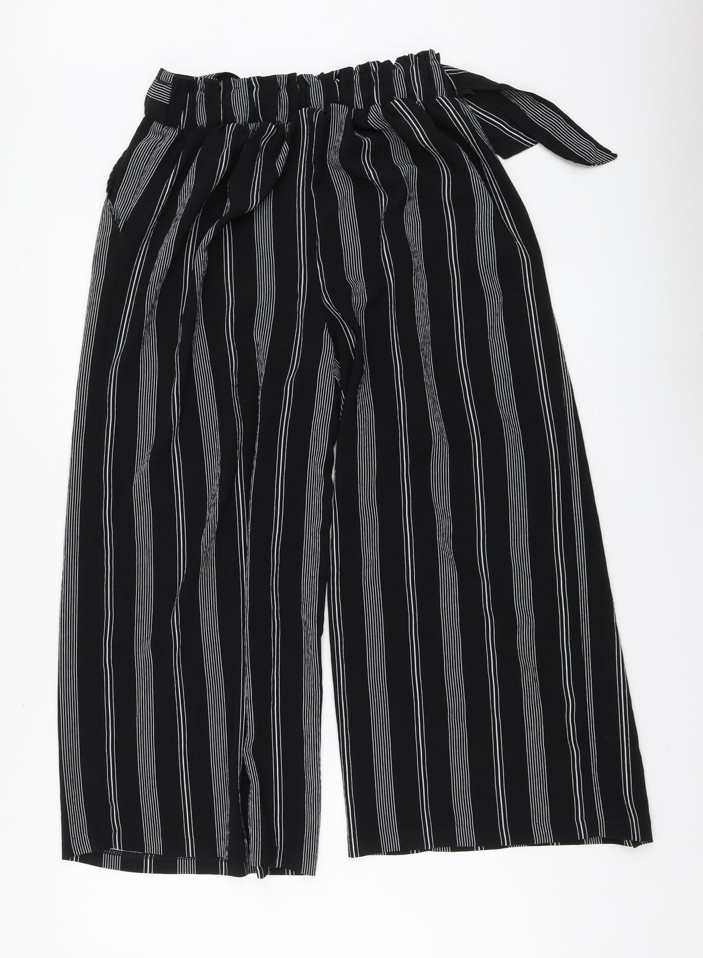 New Look Womens Black Striped Polyester Trousers Size 12 L22 in Regular