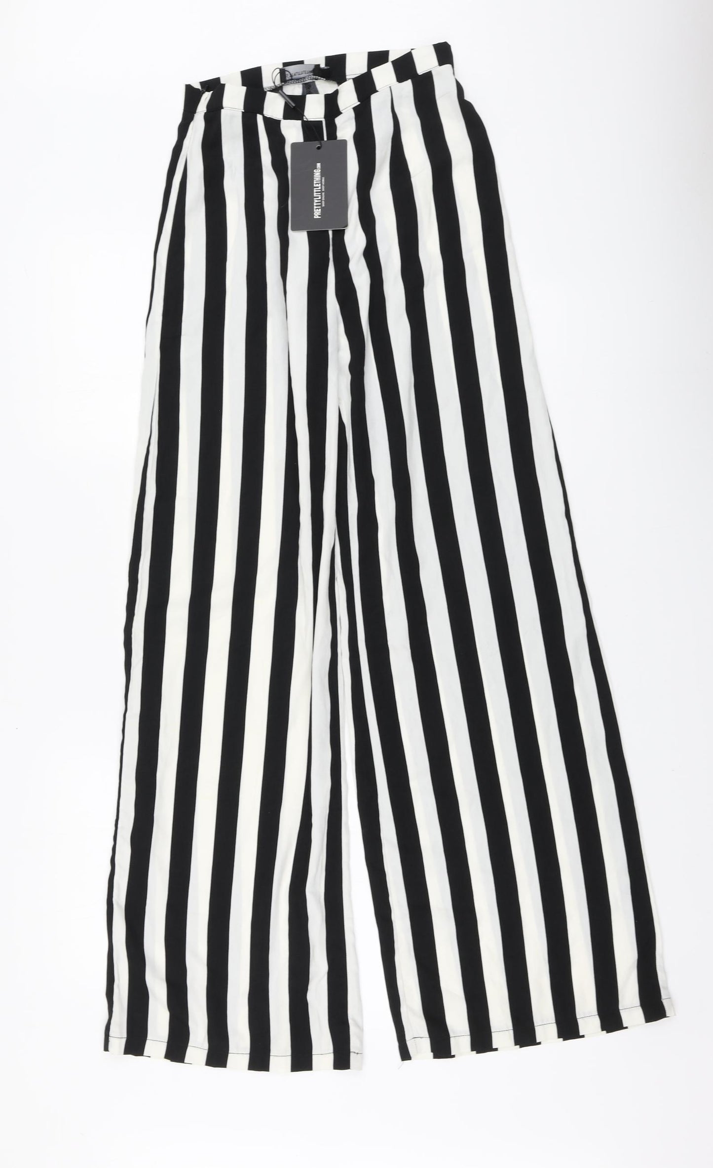 PRETTYLITTLETHING Womens Black Striped Polyester Trousers Size 6 L31 in Regular