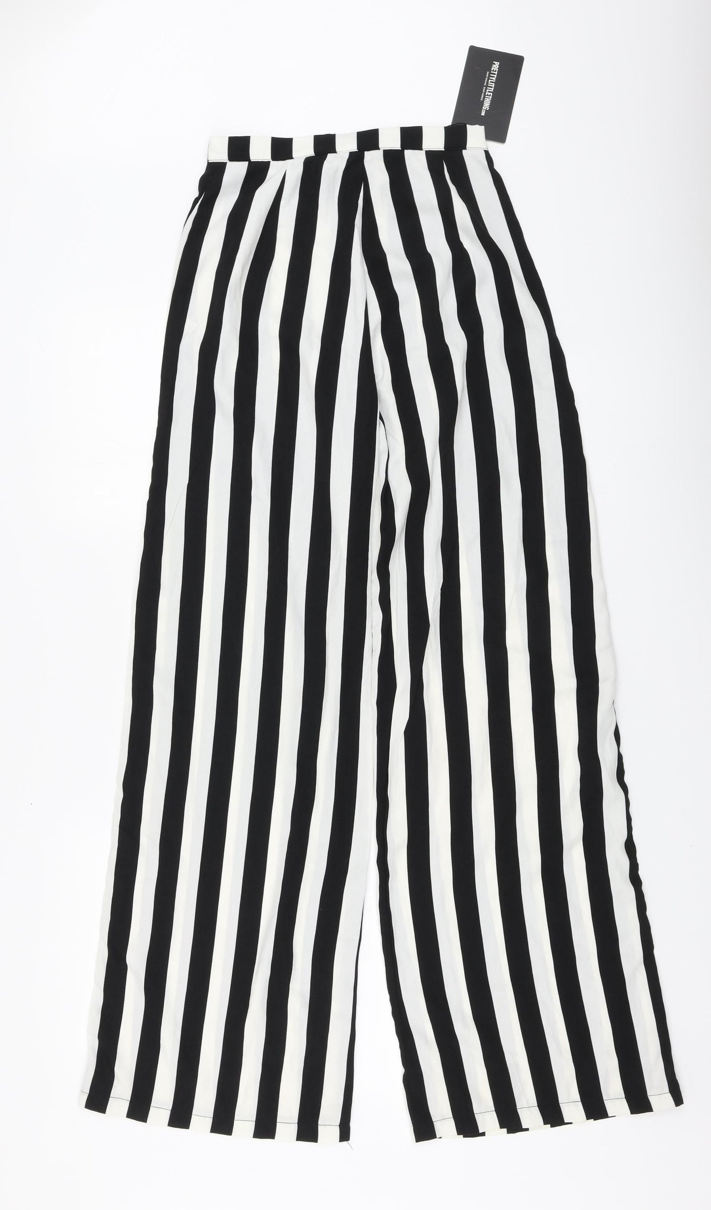 PRETTYLITTLETHING Womens Black Striped Polyester Trousers Size 6 L31 in Regular