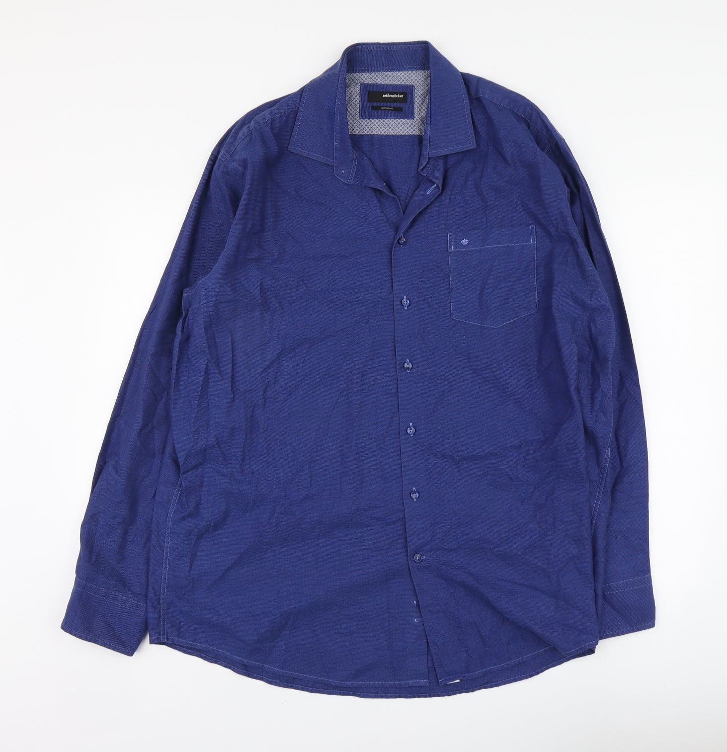 Seidensticker Mens Blue Cotton Button-Up Size 18 Collared