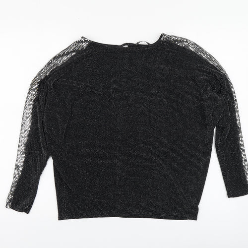 Dunnes Stores Womens Black Nylon Basic Blouse Size 12 Round Neck