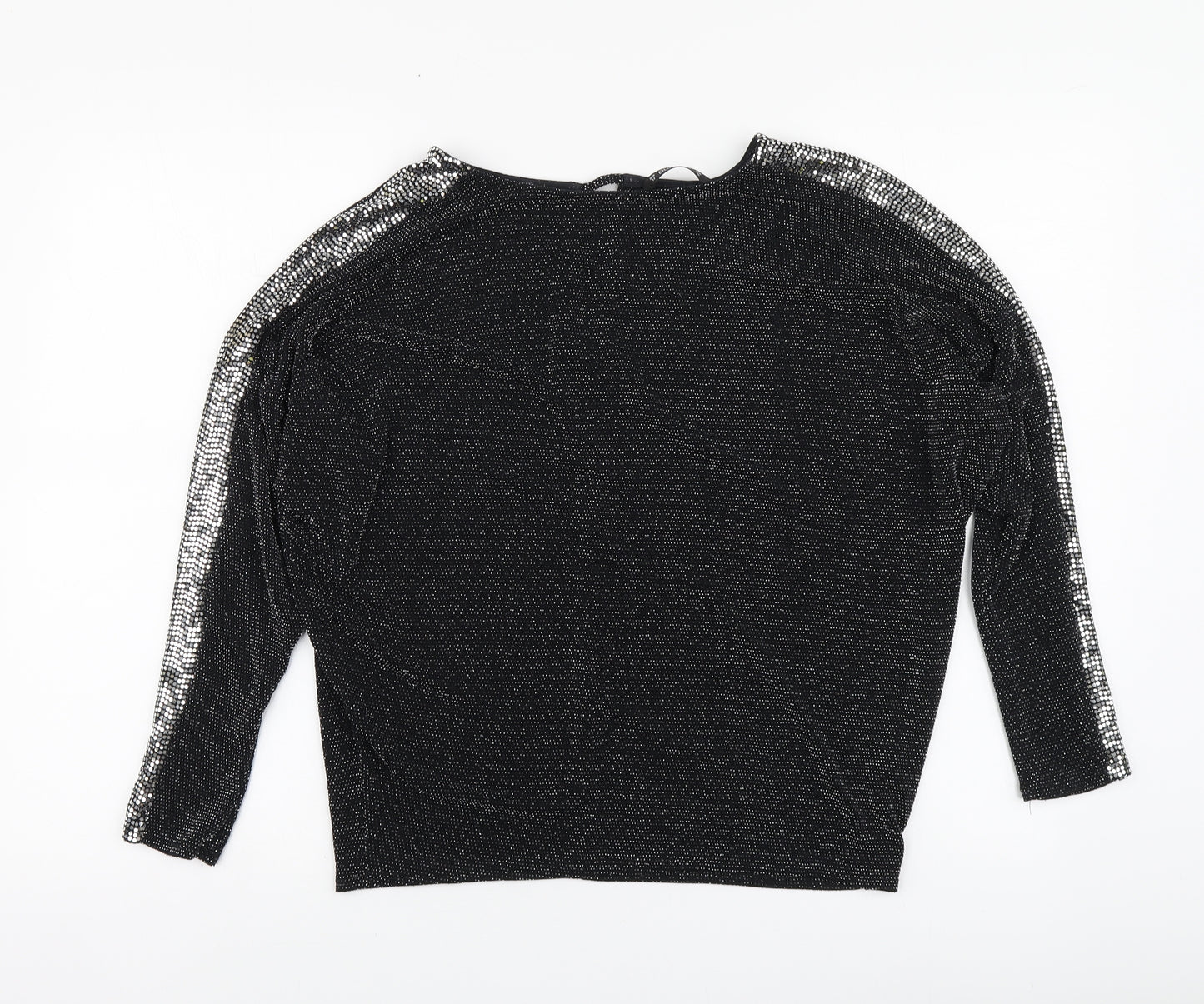 Dunnes Stores Womens Black Nylon Basic Blouse Size 12 Round Neck