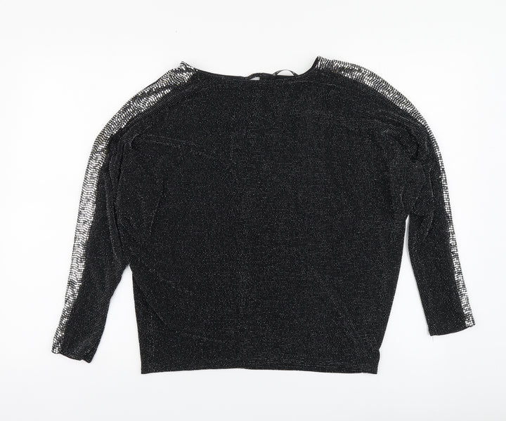 Dunnes Stores Womens Black Nylon Basic Blouse Size 12 Round Neck