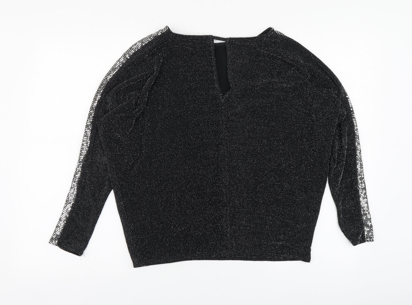 Dunnes Stores Womens Black Nylon Basic Blouse Size 12 Round Neck