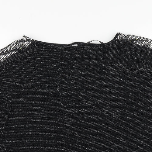 Dunnes Stores Womens Black Nylon Basic Blouse Size 12 Round Neck