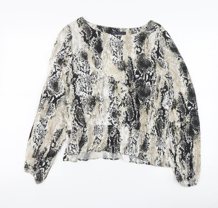 Marks & Spencer Womens Beige Animal Print Polyester Basic Blouse Size 10 Round Neck