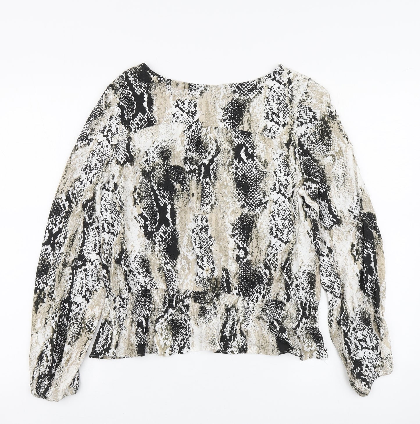 Marks and Spencer Womens Beige Animal Print Polyester Basic Blouse Size 10 Round Neck