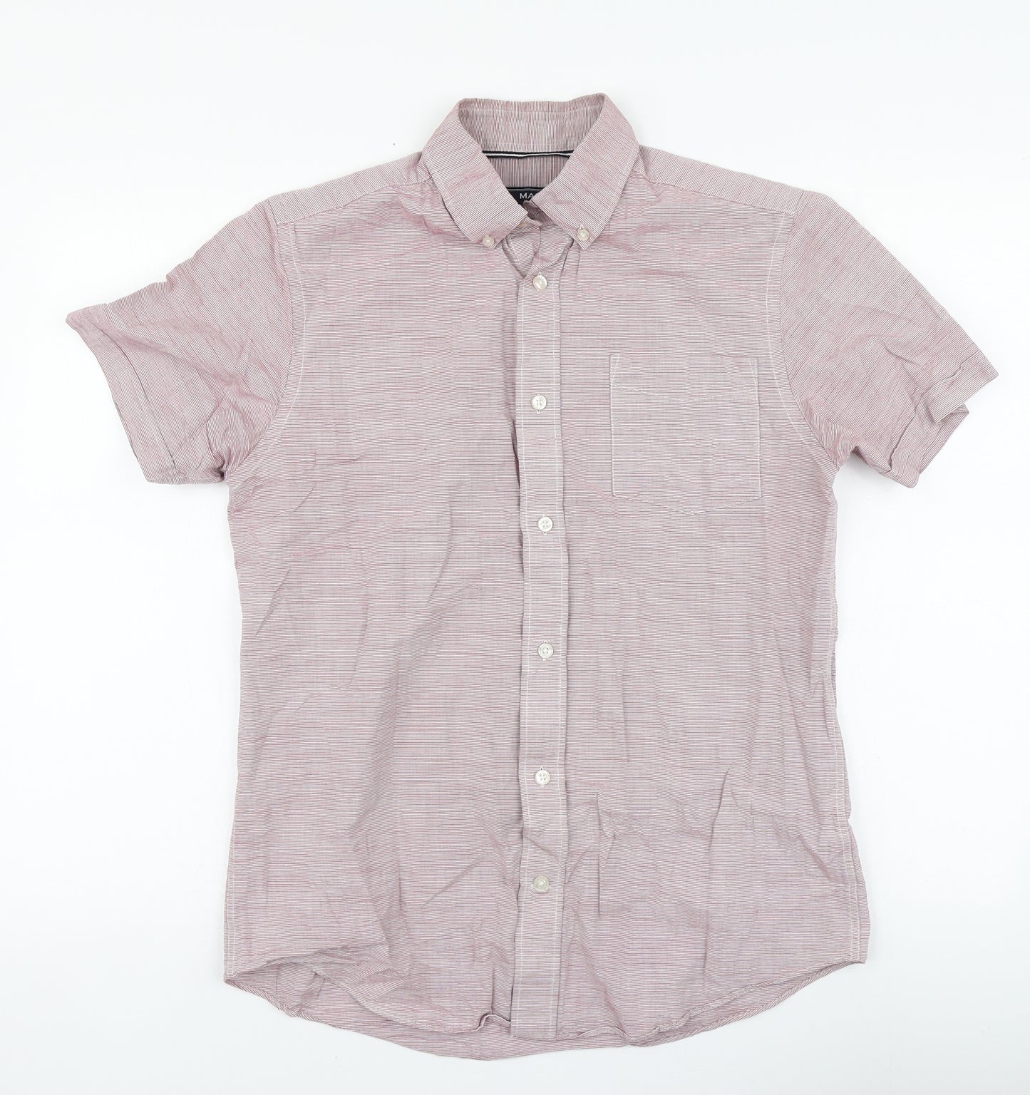 Maine Mens Pink Striped Cotton Button-Up Size S Collared