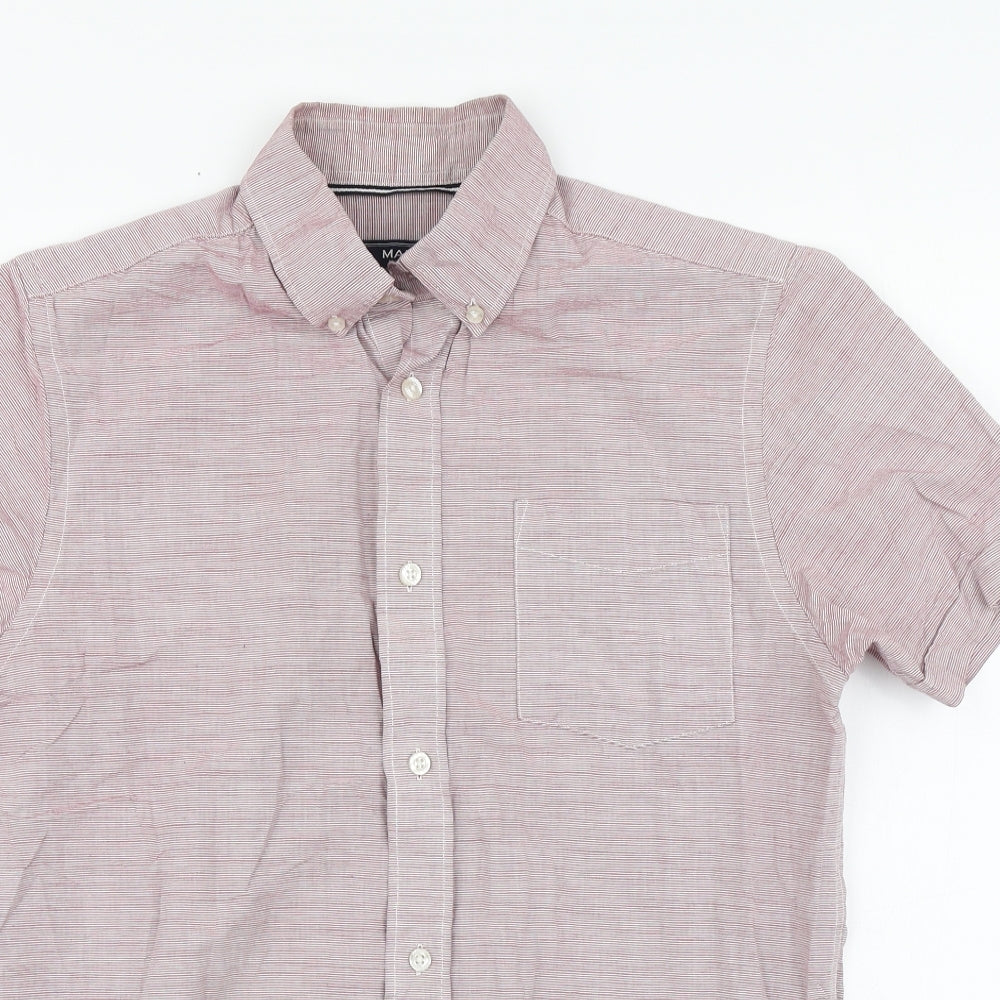 Maine Mens Pink Striped Cotton Button-Up Size S Collared