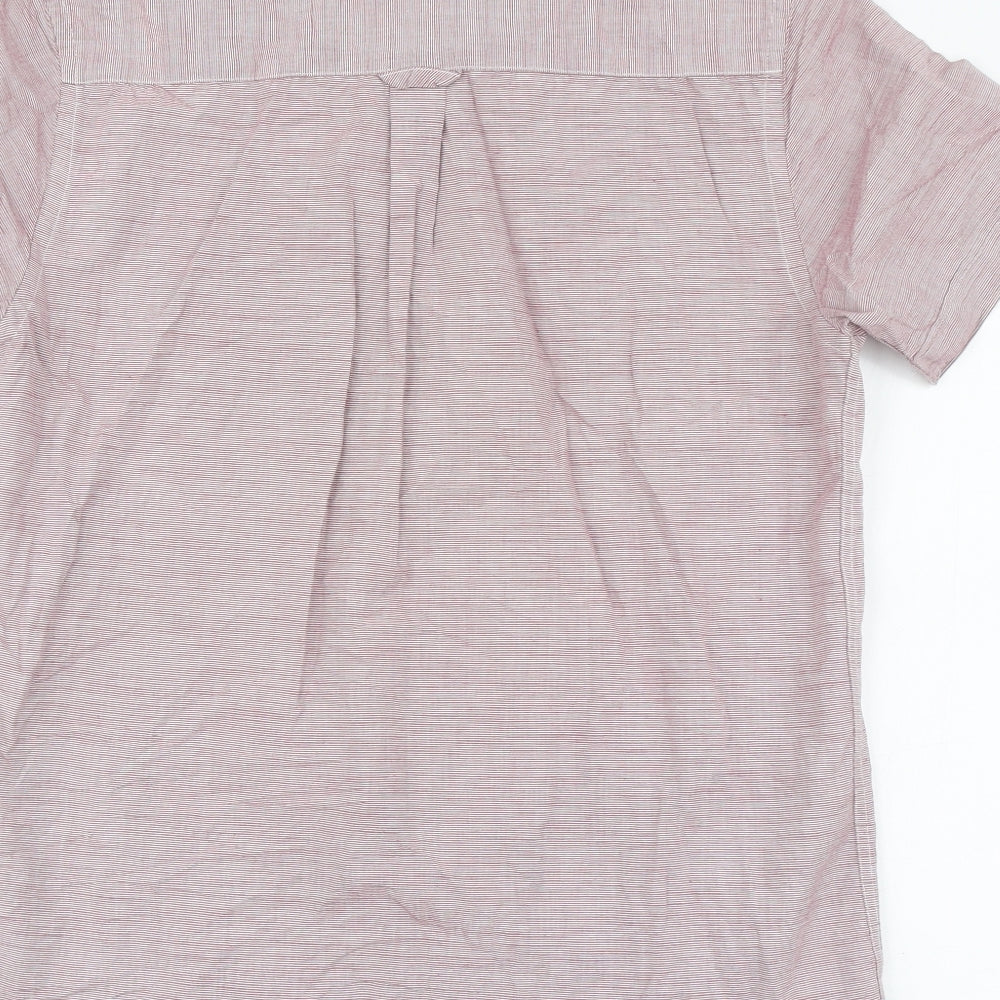 Maine Mens Pink Striped Cotton Button-Up Size S Collared