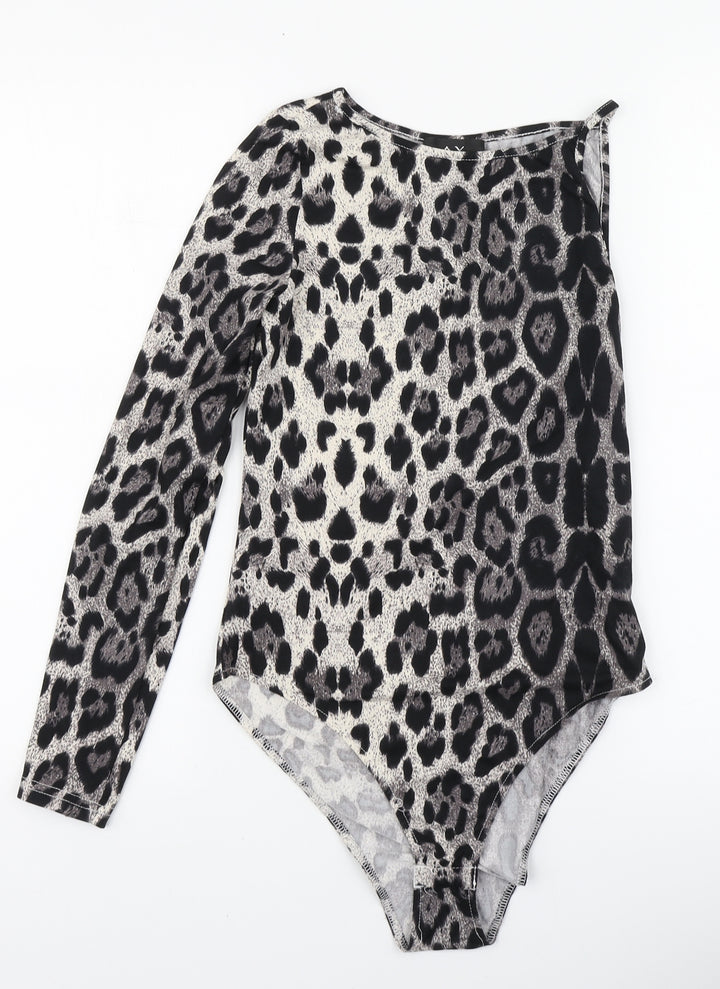 AX Womens Grey Animal Print Polyester Bodysuit One-Piece Size 12