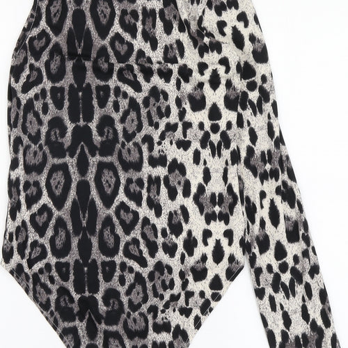 AX Womens Grey Animal Print Polyester Bodysuit One-Piece Size 12