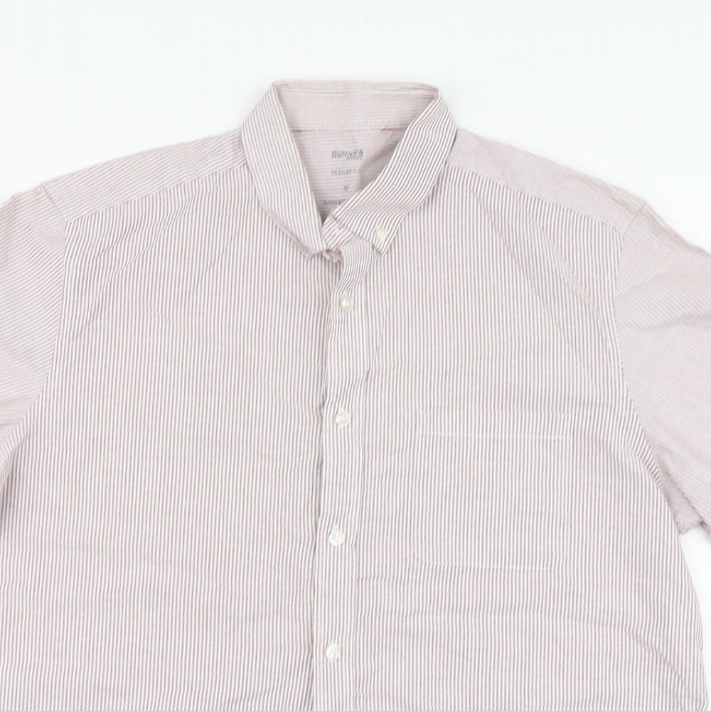 Dunnes Stores Mens Pink Striped Cotton Button-Up Size M Collared