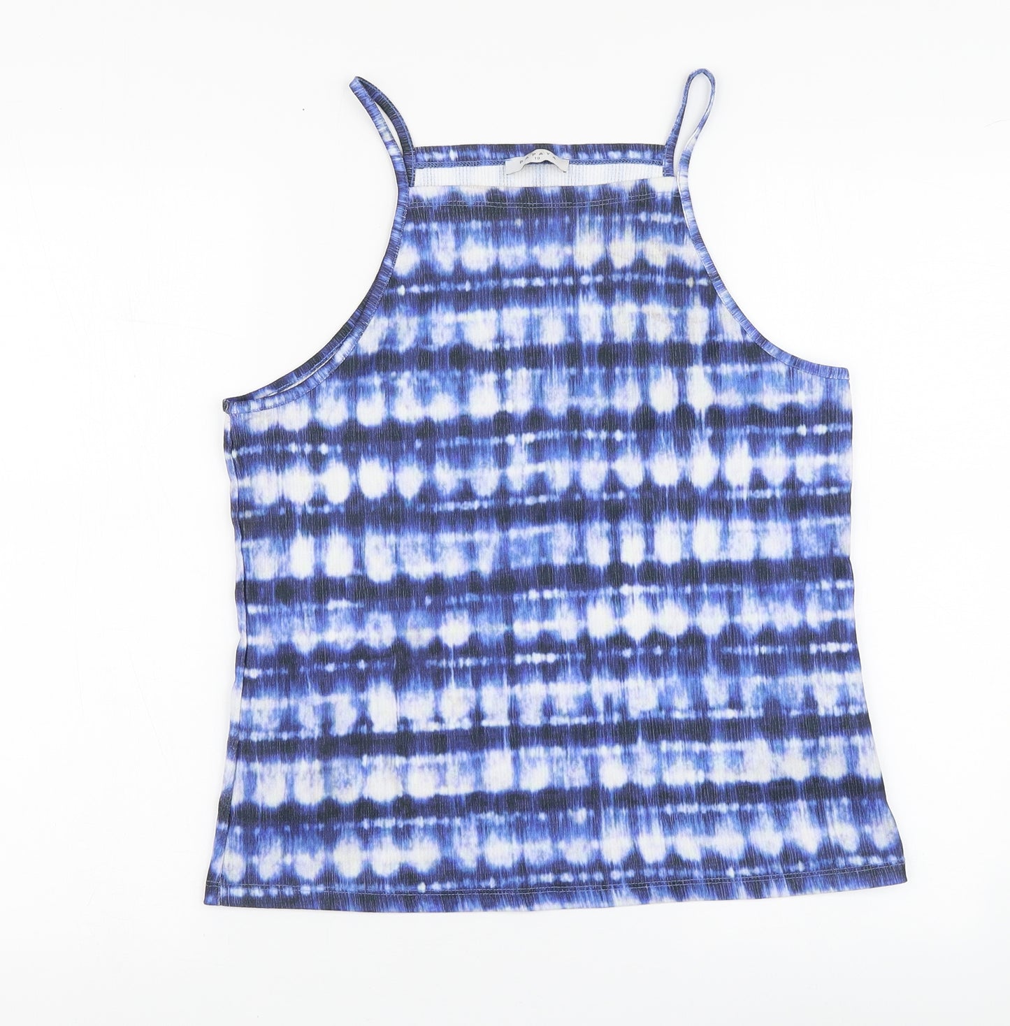 Papaya Womens Blue Geometric Polyester Basic T-Shirt Size 10 Square Neck